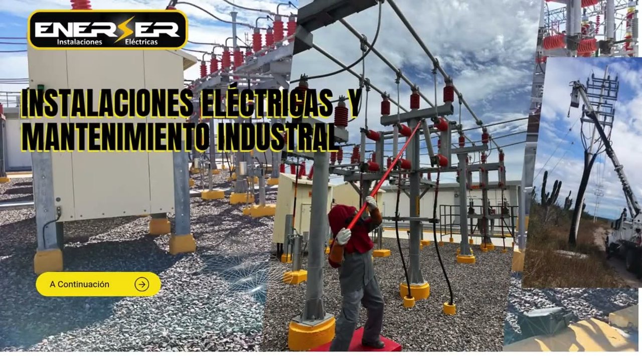 Técnico de ENERSER maniobrando con pértiga en una subestación eléctrica
